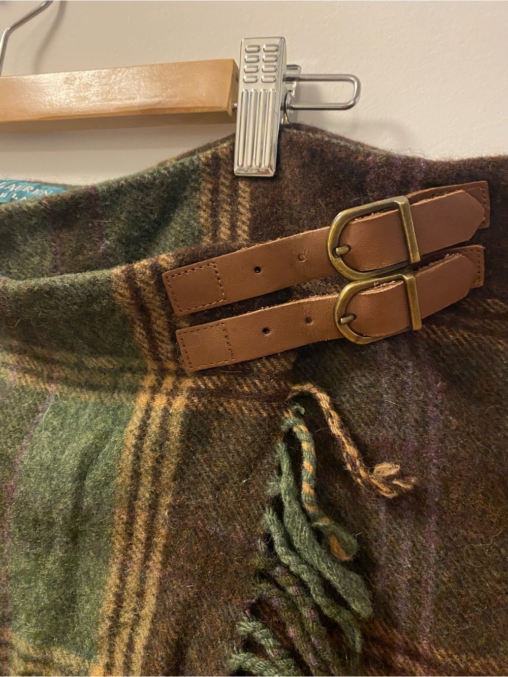Lauren Ralph Lauren Green and Brown Plaid Maxi Wrap Skirt 100% wool lined - Picture 4 of 6